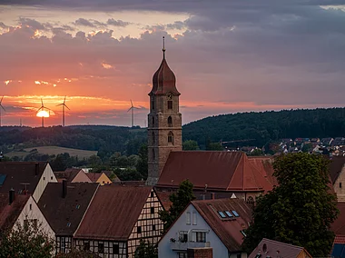 Kirchturm im Sonnenuntergang (Langenzenn, Romantisches Franken)